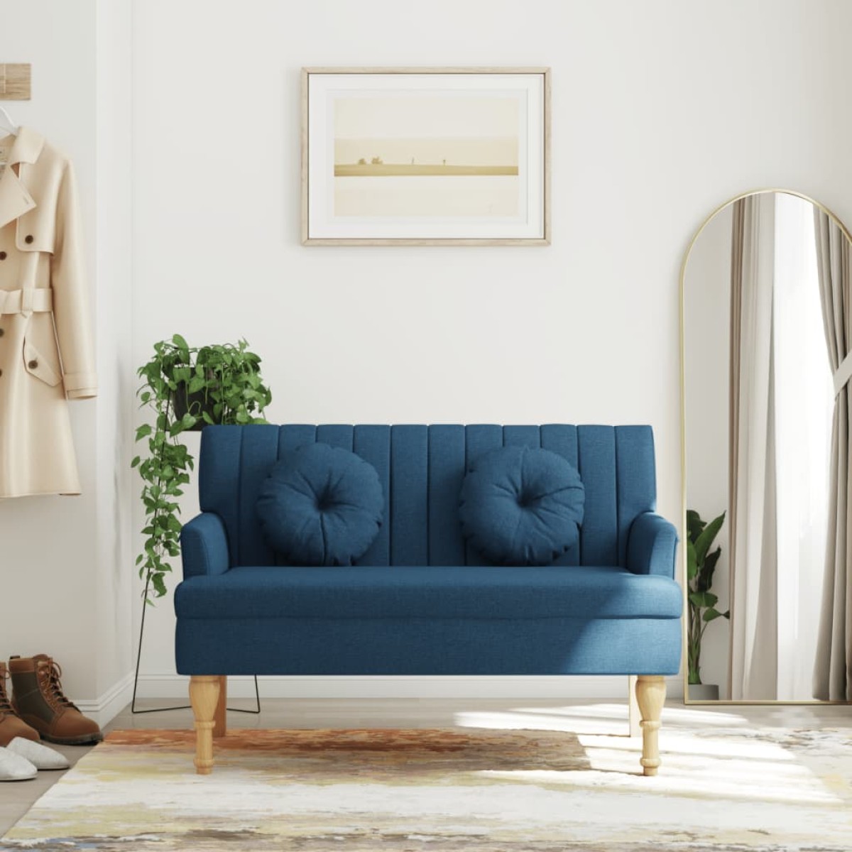 vidaXL Παγκάκι Μπλε 113 x 64,5 x 75,5 εκ. Υφασμάτινο με Μαξιλάρια