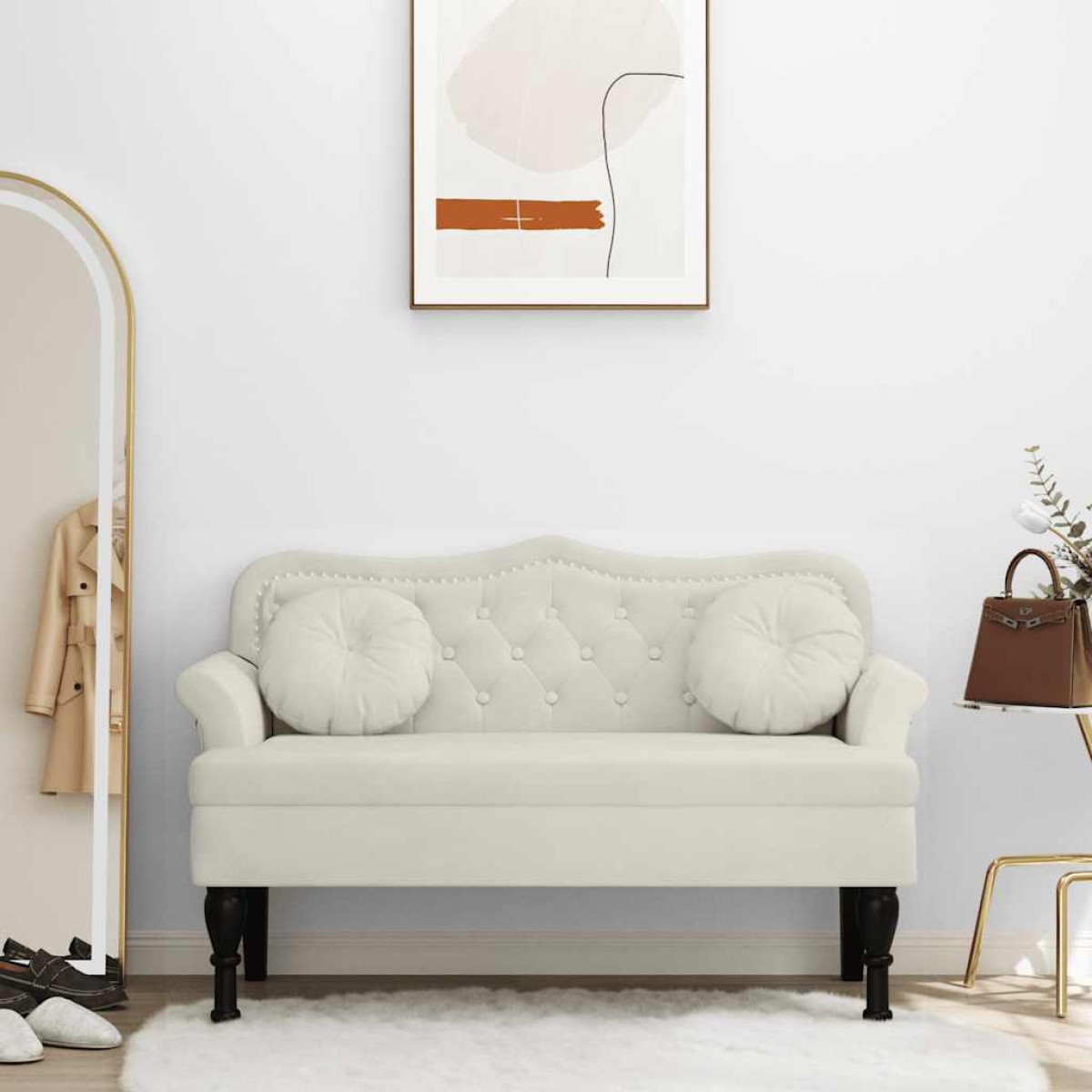 vidaXL Παγκάκι με Μαξιλάρια Κρεμ 120,5 x 65 x 75 εκ. Βελούδινο