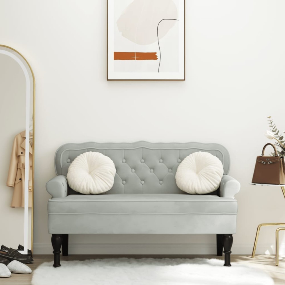 vidaXL Πάγκος με Πλάτη Ανοιχτό Γκρι 119,5x64,5x75 εκ. Βελούδο