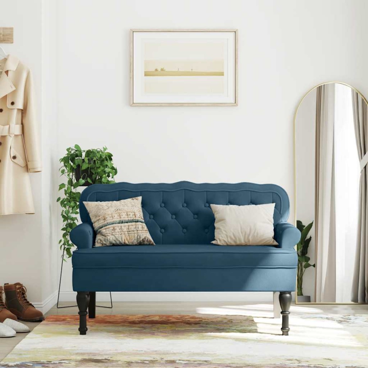 vidaXL Παγκάκι με Πλάτη Μπλε 119,5x64,5x75 εκ. Βελούδινο