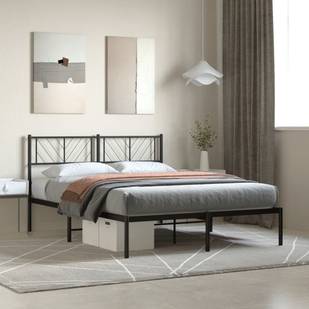 vidaXL Πλαίσιο Κρεβατιού με Κεφαλάρι Μαύρο 140 x 200 εκ. Μεταλλικό