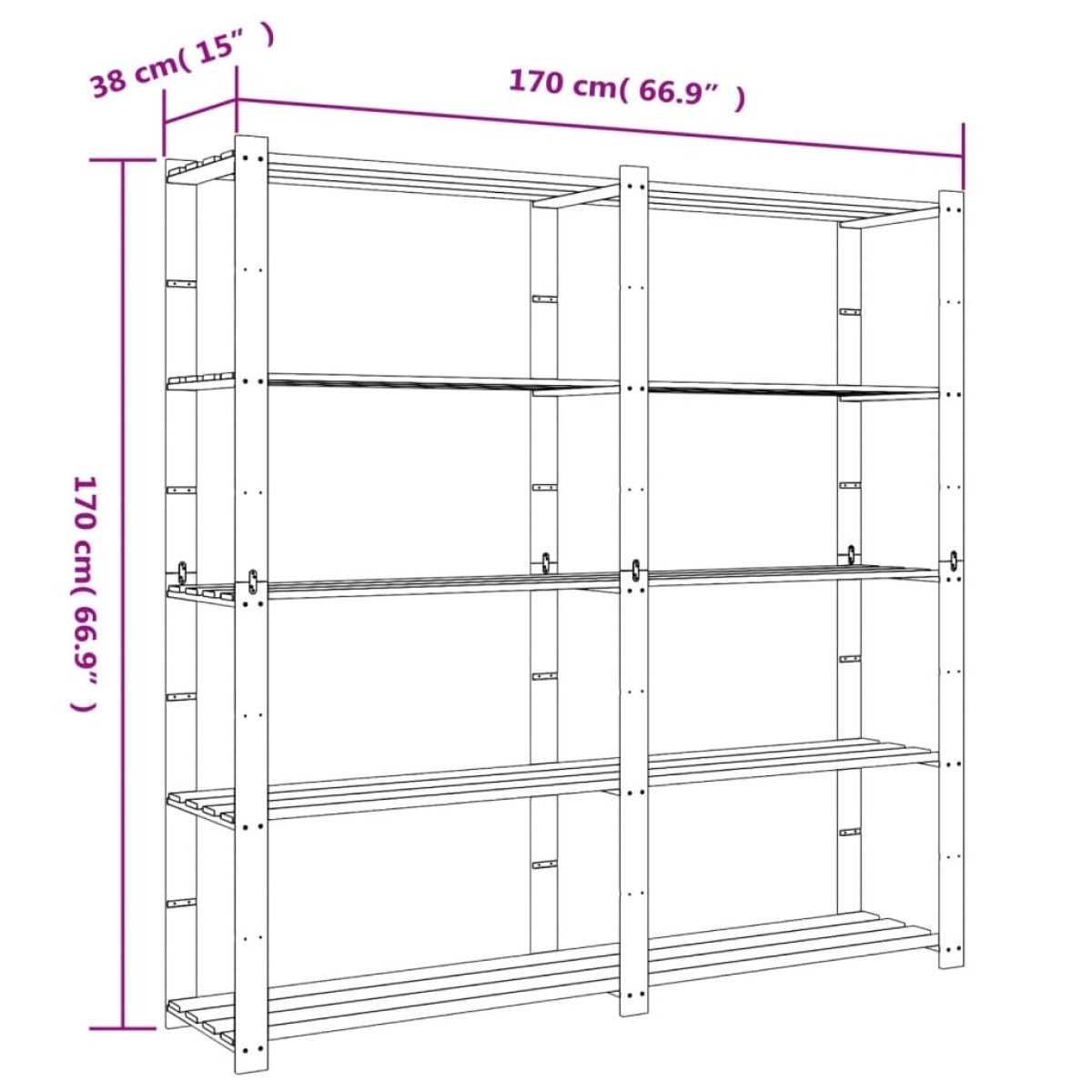 vidaXL Ραφιέρα με 5 Ράφια Καφέ 170 x 38 x 170 εκ. Μασίφ Ξύλο Πεύκου