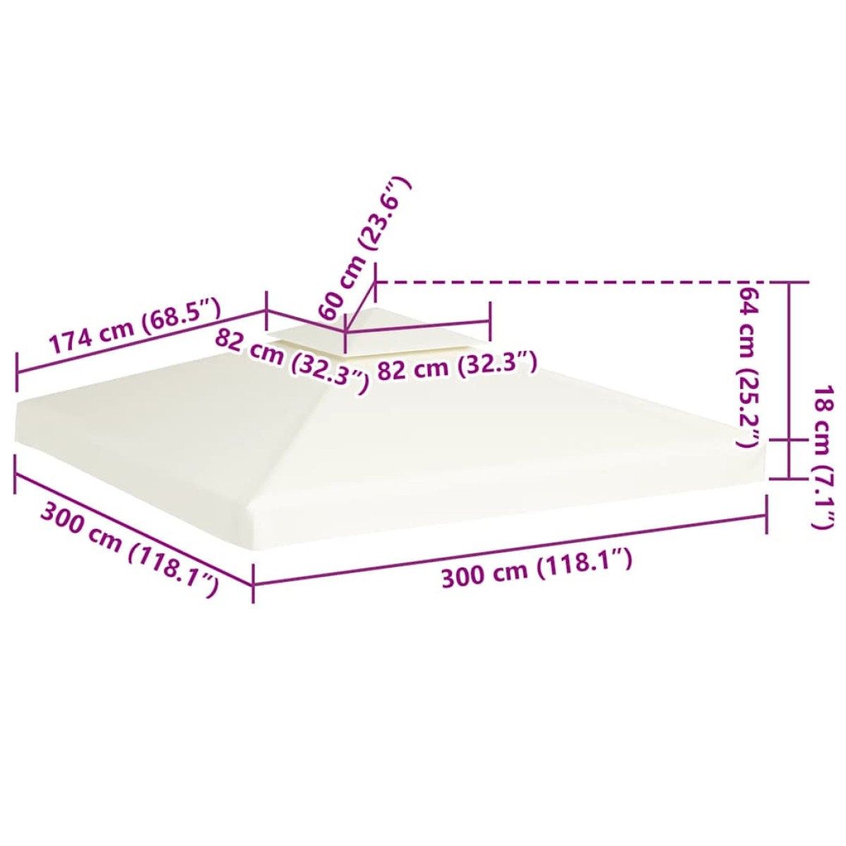 vidaXL Κάλυμμα Ανταλλακτικό για Κιόσκι 310 γρ./μ² Λευκό Κρεμ 3 x 3 μ.