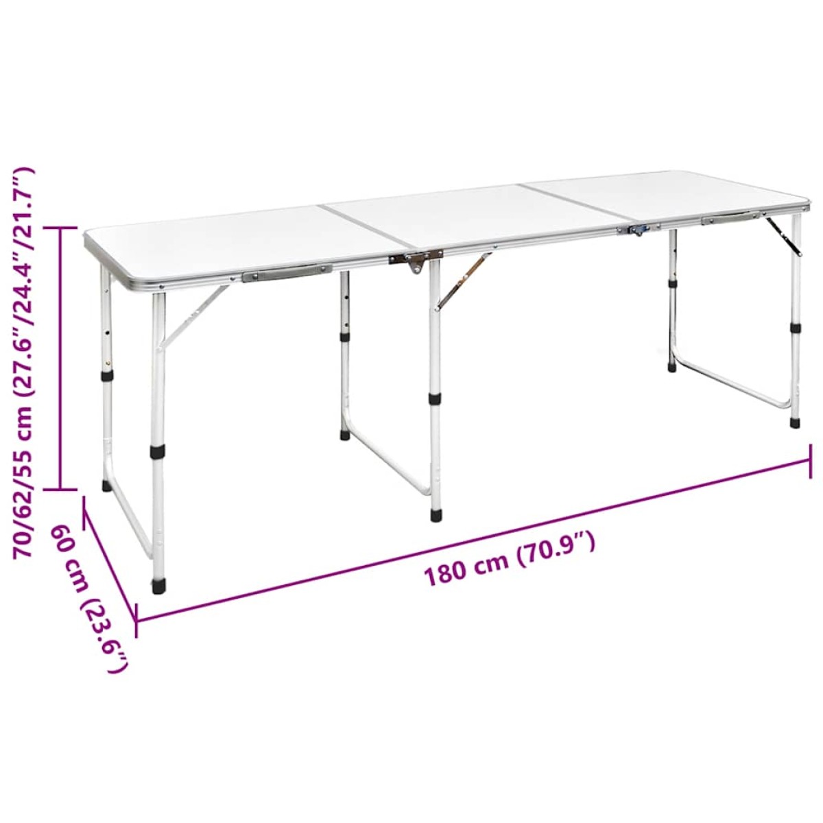 Τραπέζι Camping Πτυσσόμενο Ρυθμιζόμενου Ύψους 180 x 60 εκ. Αλουμινίου