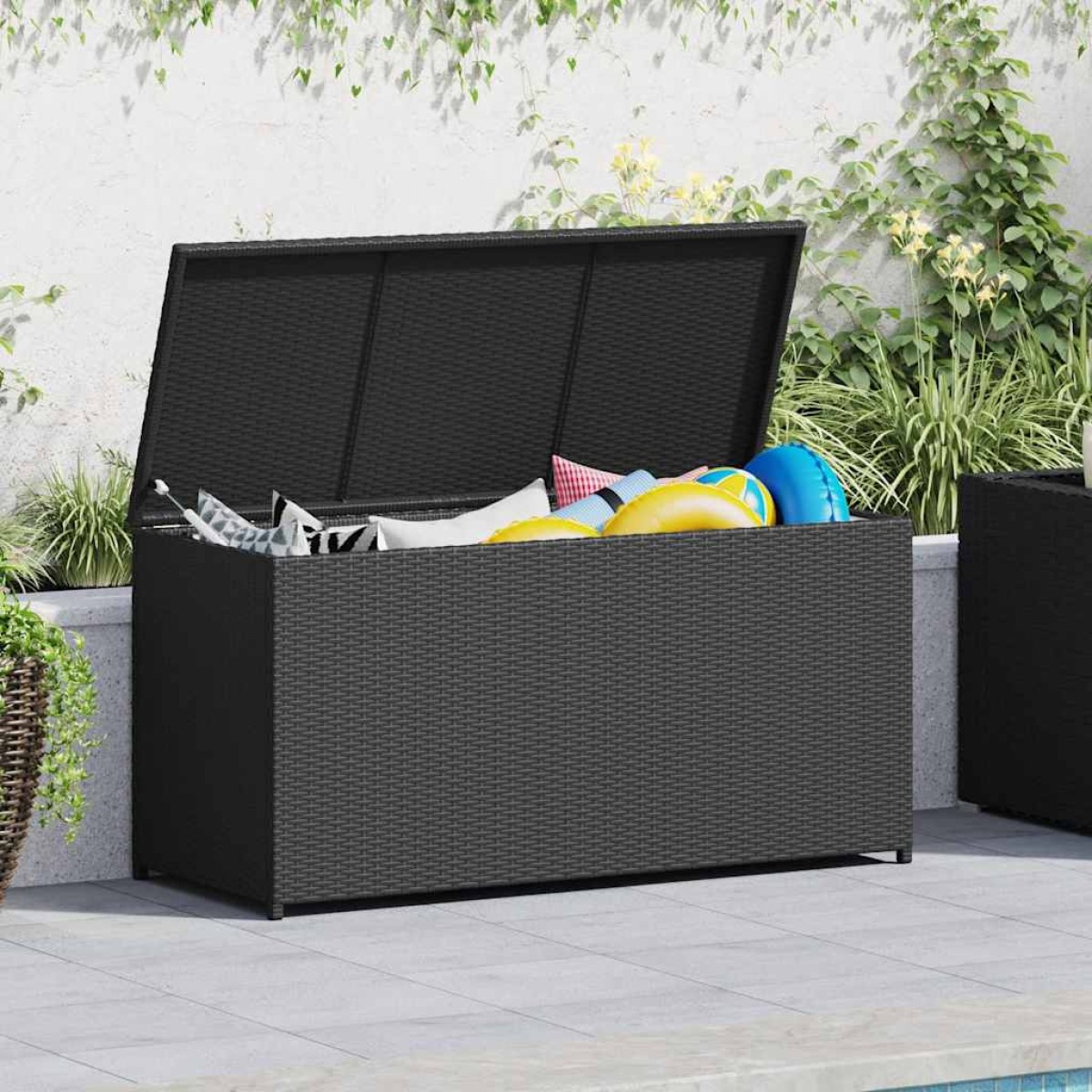 vidaXL Κουτί Αποθήκευσης Κήπου Μαύρο 120x50x60 εκ. από Συνθετικό Ρατάν