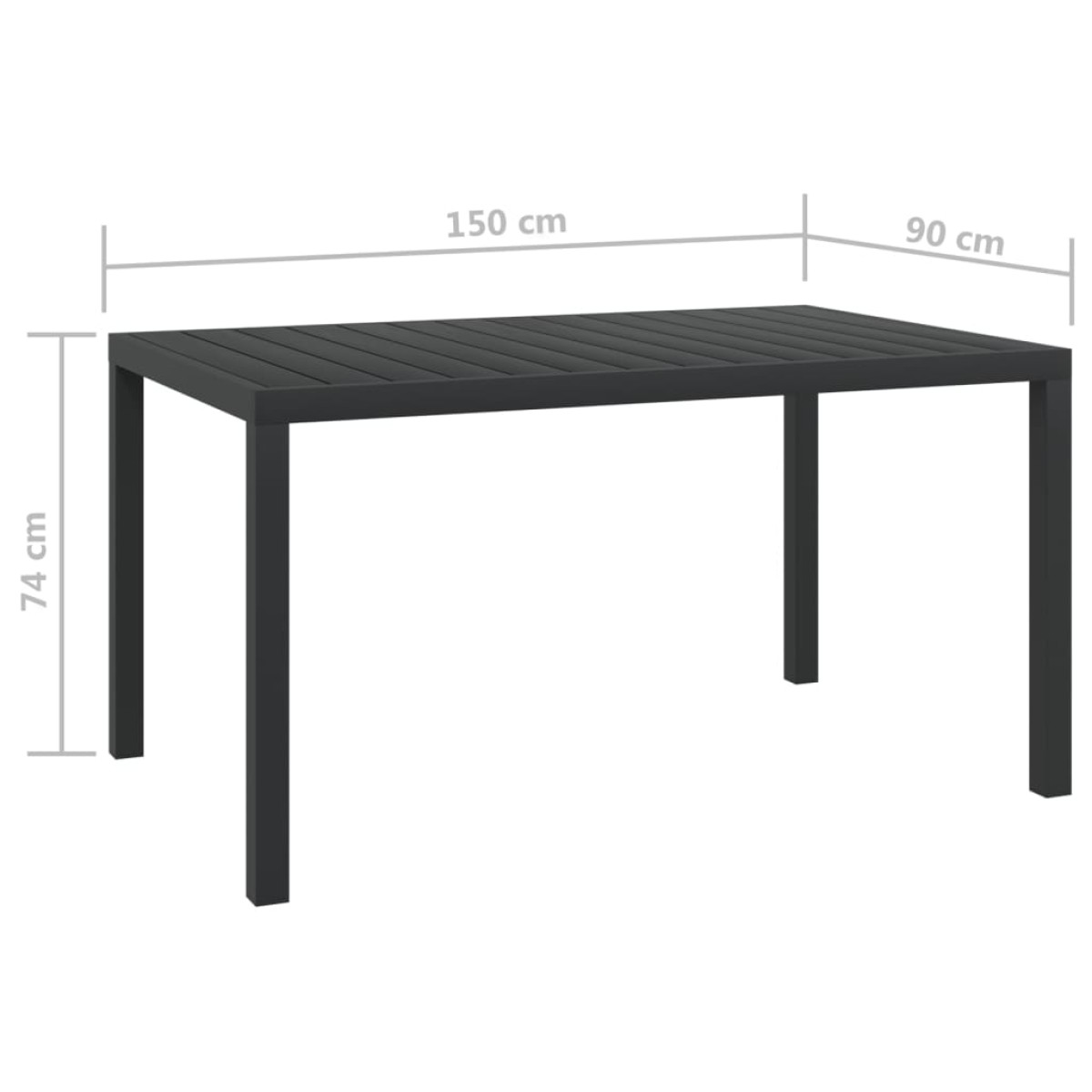 vidaXL Τραπέζι Κήπου Μαύρο 150 x 90 x 74 εκ. από Αλουμίνιο / WPC