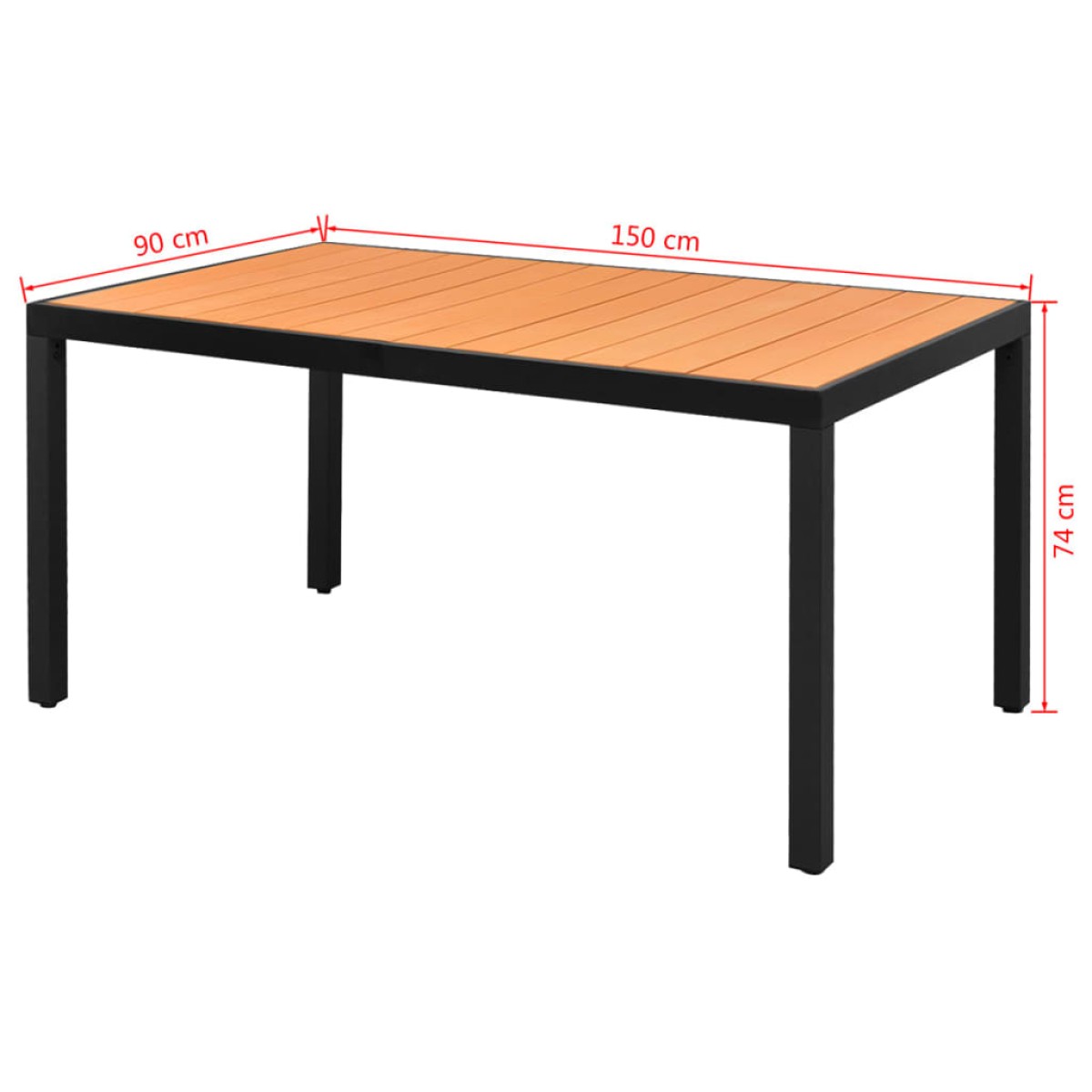 vidaXL Τραπέζι Κήπου Καφέ 150 x 90 x 74 εκ. από Αλουμίνιο / WPC