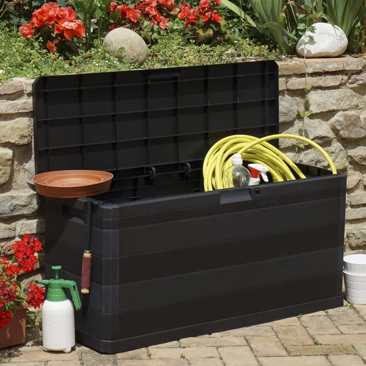 vidaXL Μπαούλο Αποθήκευσης Κήπου Μαύρο 117 x 45 x 56 εκ.