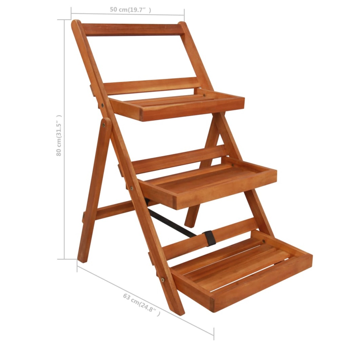 vidaXL Ραφιέρα Φυτών Τριώροφη 50 x 63 x 80 εκ. από Μασίφ Ξύλο Ακακίας