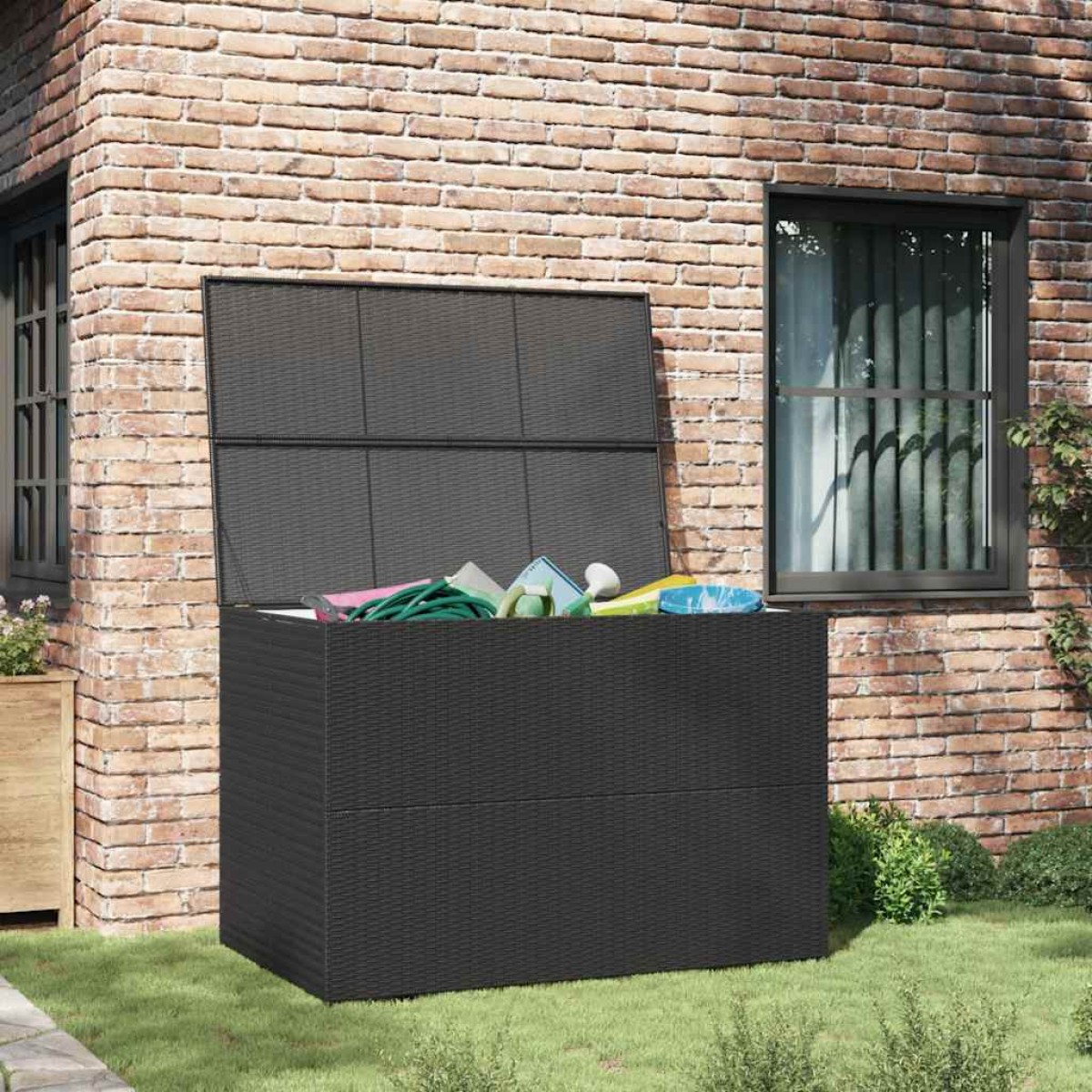 vidaXL Μπαούλο Εξωτερικού Χώρου Μαύρο 150x100x100 εκ. Συνθετικό Ρατάν