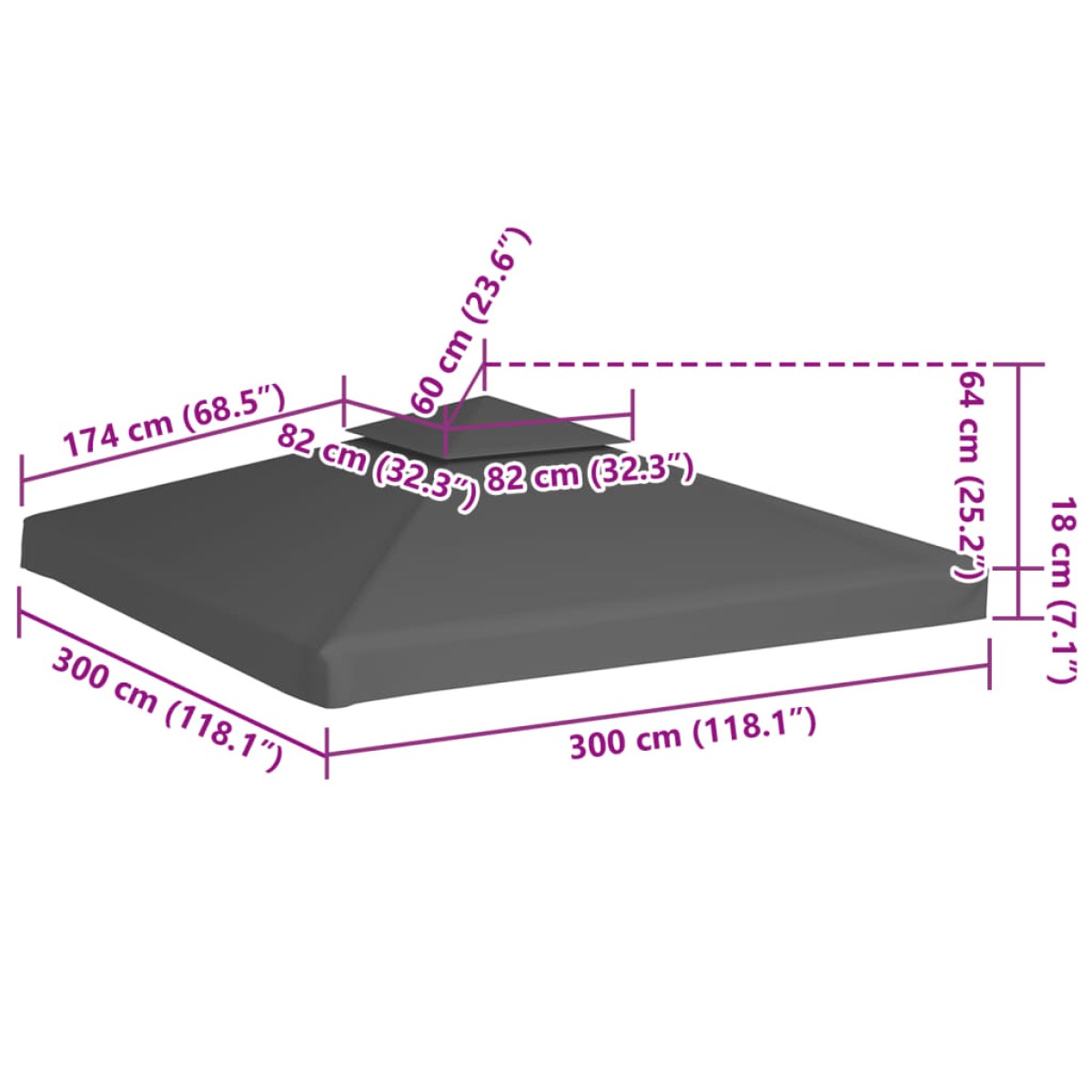 vidaXL Κάλυμμα για Κιόσκι 2 Επιπέδων Χρώμα Taupe 3 x 3 μ. 310 γρ./μ²