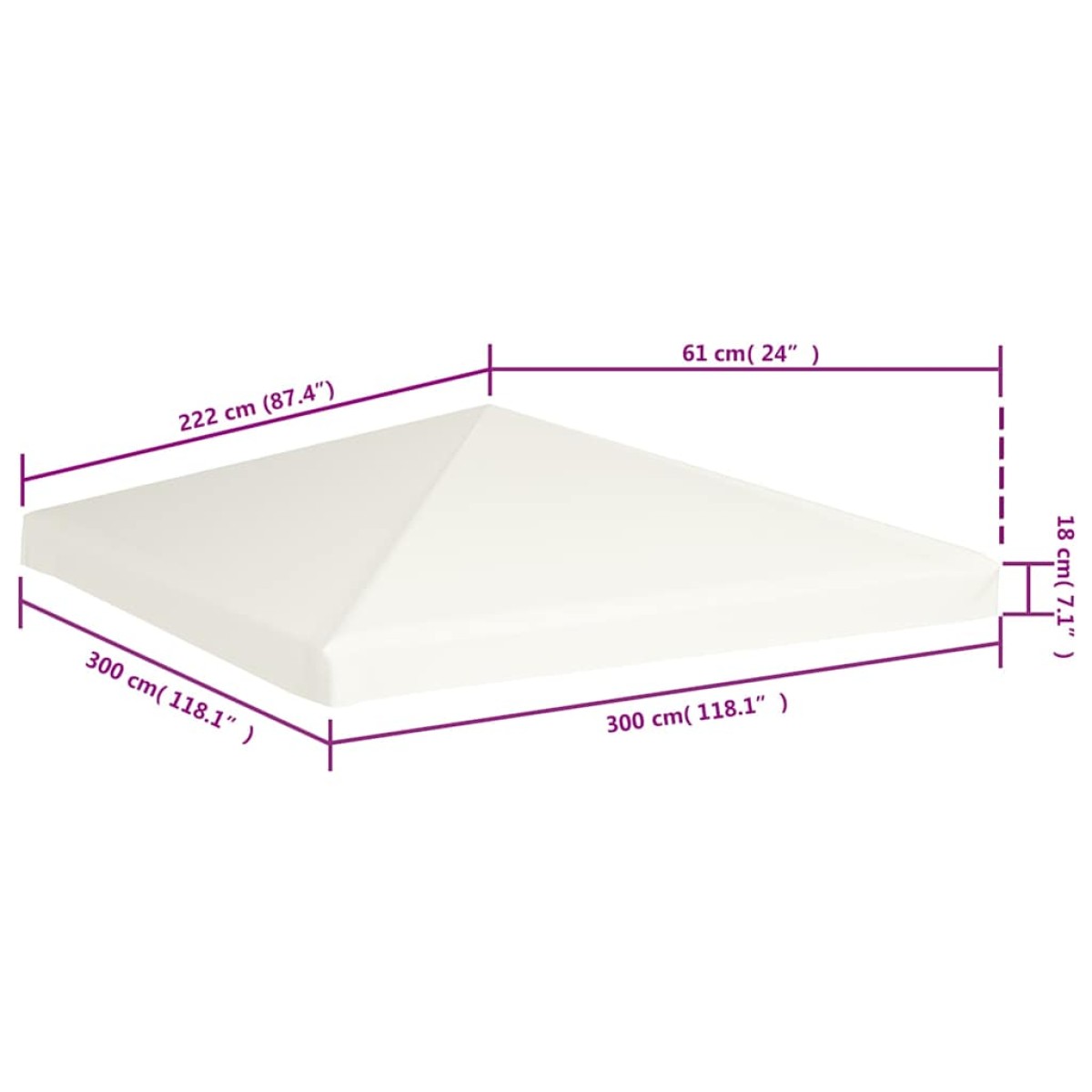 vidaXL Κάλυμμα για Κιόσκι Λευκό Κρεμ 3 x 3 μ. 310 γρ./μ²