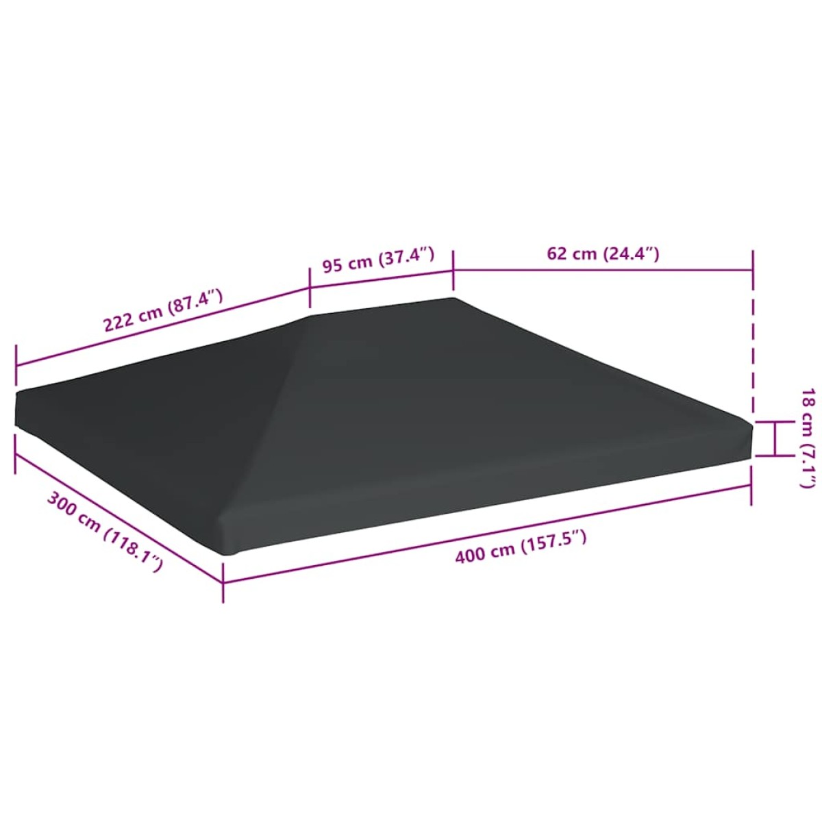 vidaXL Κάλυμμα για Κιόσκι Γκρι 4 x 3 μ. 310 γρ./μ²