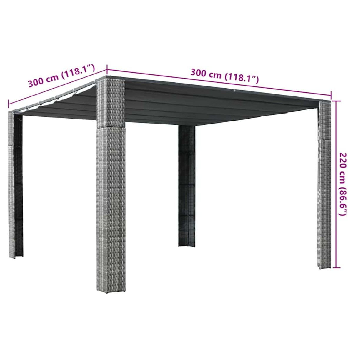 vidaXL Κιόσκι με Οροφή Γκρι/Ανθρακί 300x300x200 εκ. Συνθετικό Ρατάν