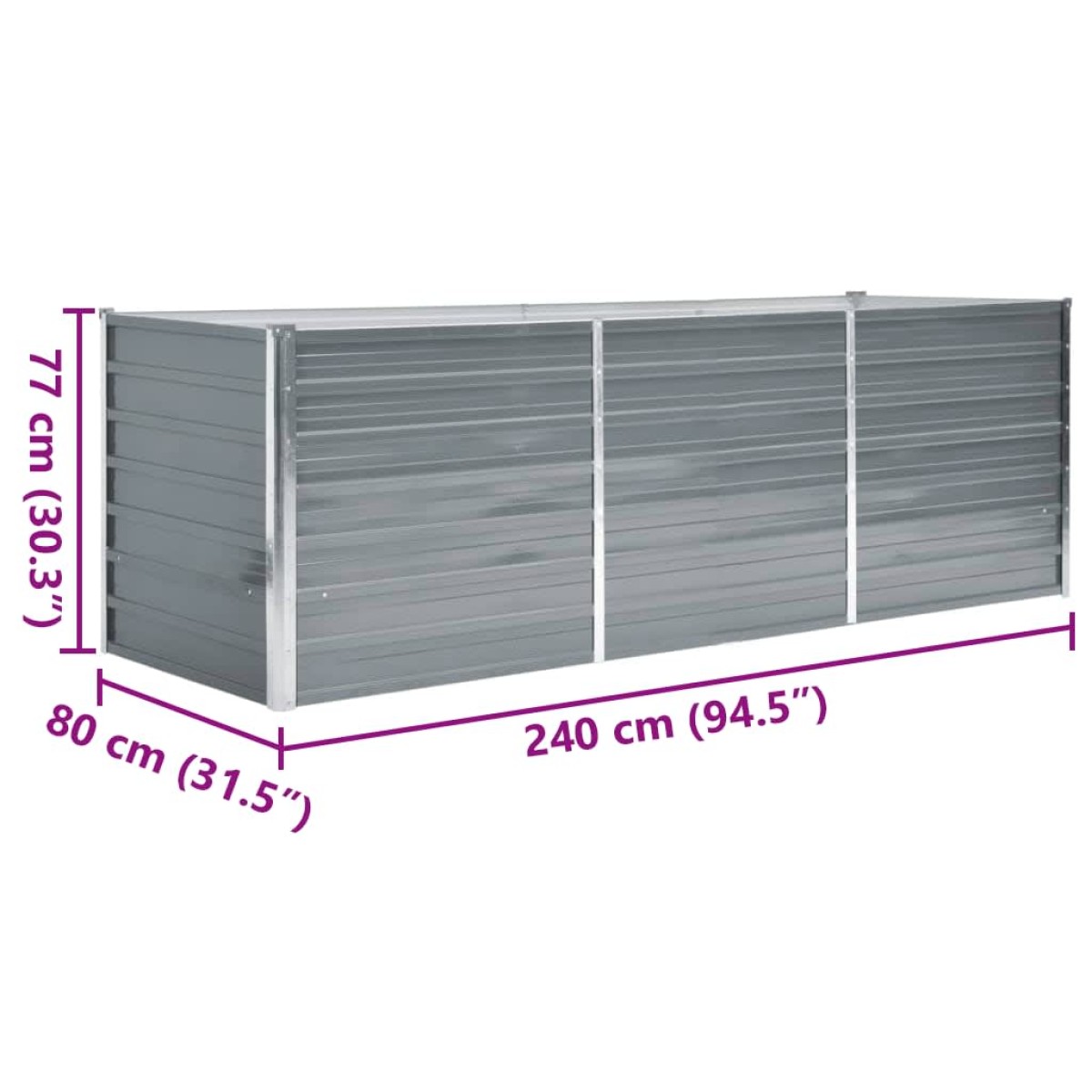 vidaXL Ζαρντινιέρα Υπερυψωμένη Γκρι 240x80x77 εκ. Γαλβανισμ. Χάλυβας
