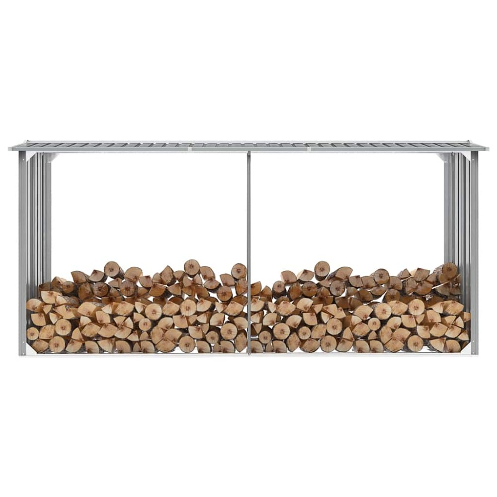 vidaXL Υπόστεγο Αποθήκευσης Ξύλων Κήπου Γκρι 330x92x153 εκ. Ατσάλι
