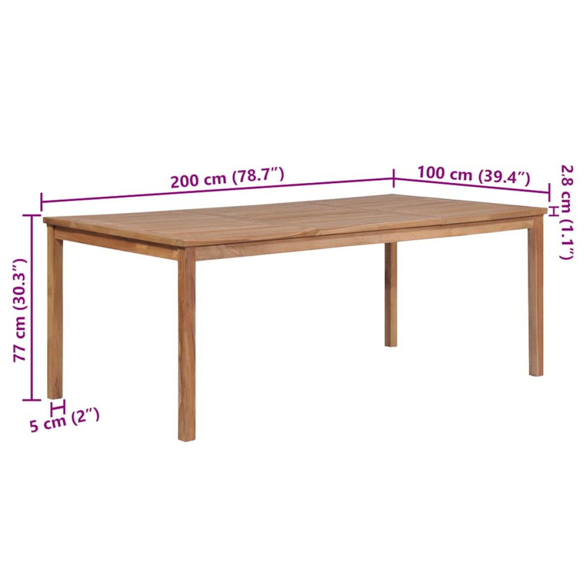 vidaXL Τραπέζι Κήπου 200 x 100 x 77 εκ. από Μασίφ Ξύλο Teak