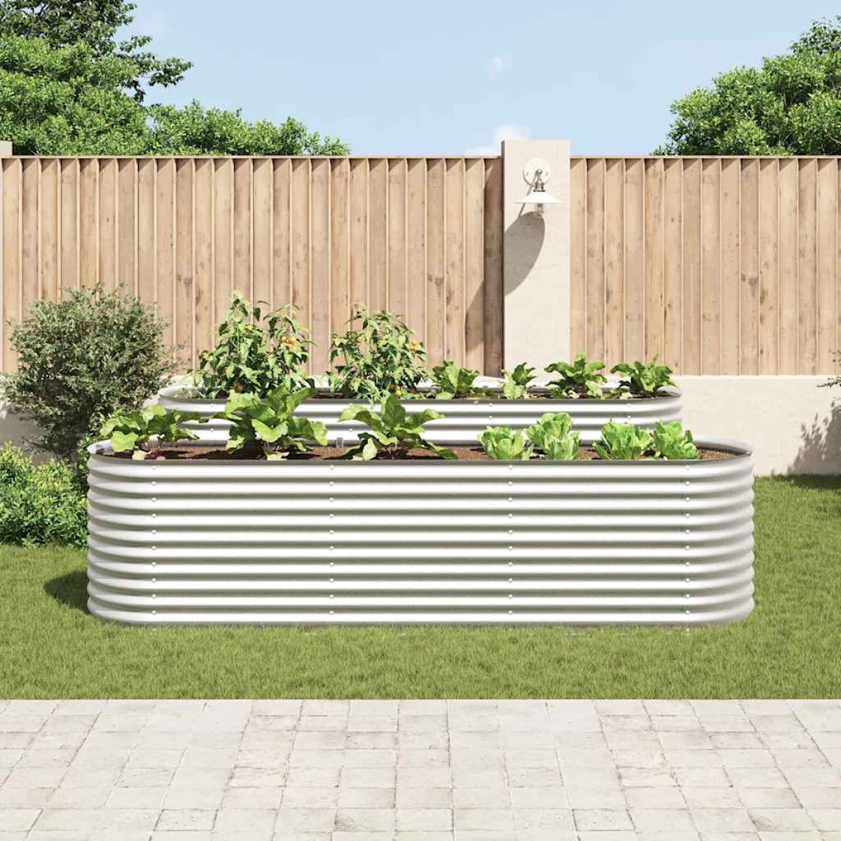 vidaXL Ζαρντινιέρα Υπερυψωμένη Ασημί 320x80x81 εκ. Γαλβανισμ. Χάλυβας