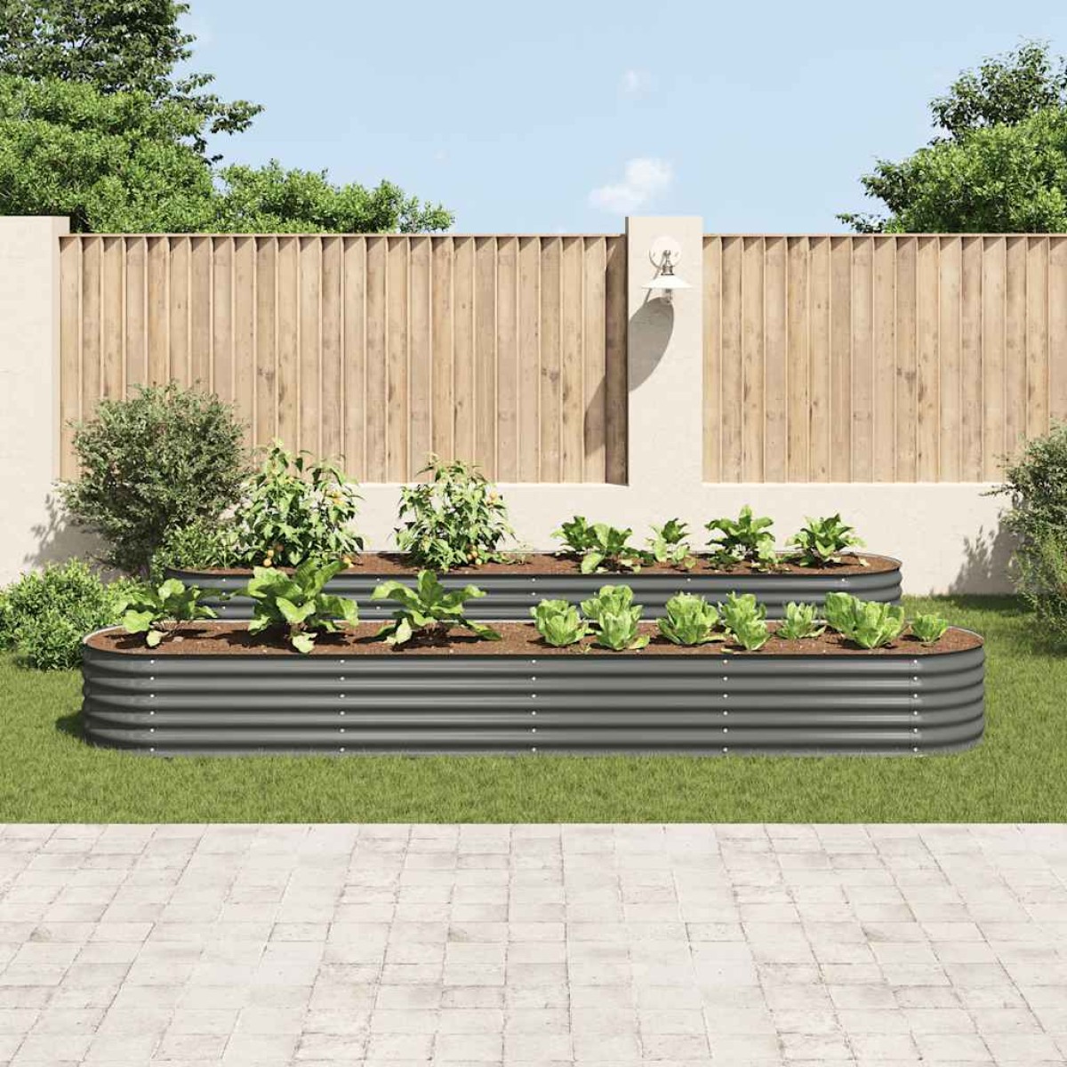 vidaXL Ζαρντινιέρα Υπερυψωμένη Γκρι 400x80x44 εκ. Γαλβανισμ. Χάλυβας