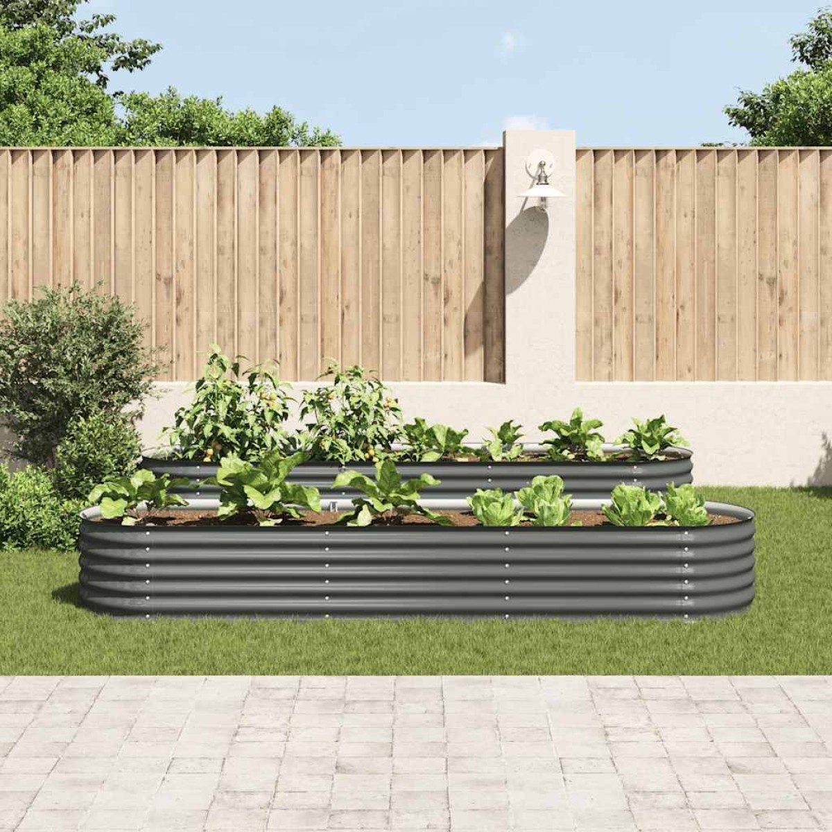 vidaXL Ζαρντινιέρα Υπερυψωμένη Γκρι 320x80x44 εκ. Γαλβανισμ. Χάλυβας