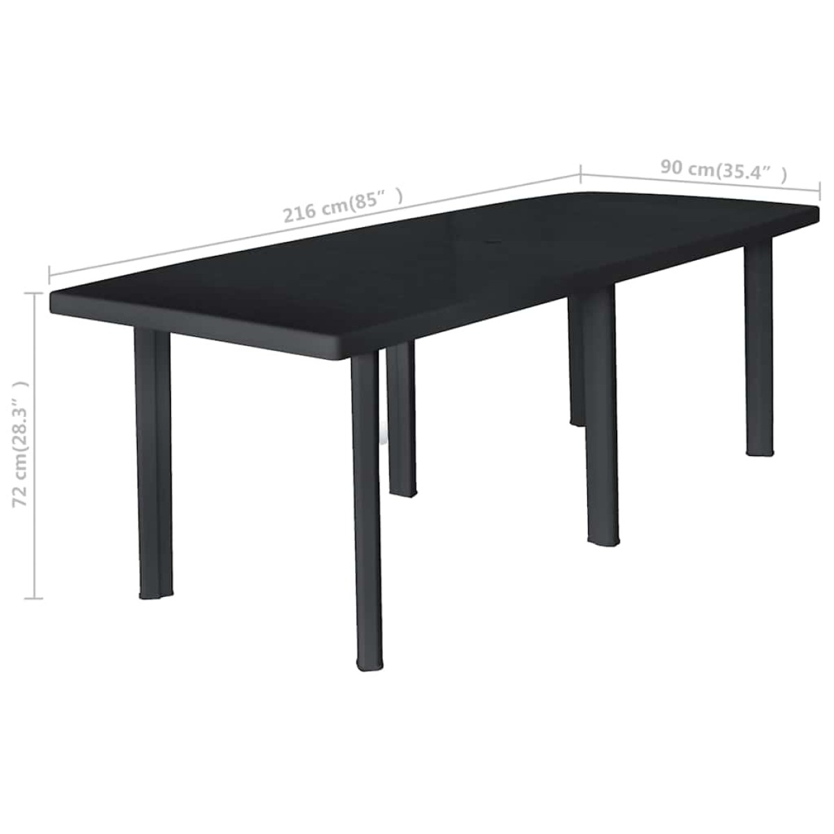vidaXL Τραπέζι Κήπου Ανθρακί 216 x 90 x 72 εκ. Πλαστικό