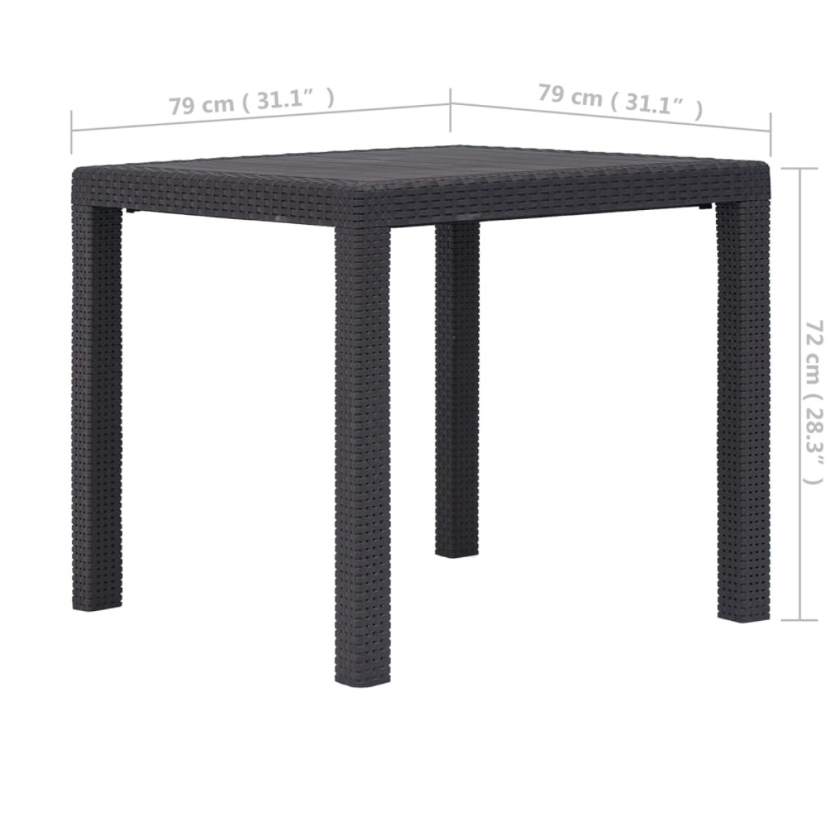vidaXL Τραπέζι Κήπου Καφέ με Εμφάνιση Ρατάν 79x79x72 εκ. Πλαστικό