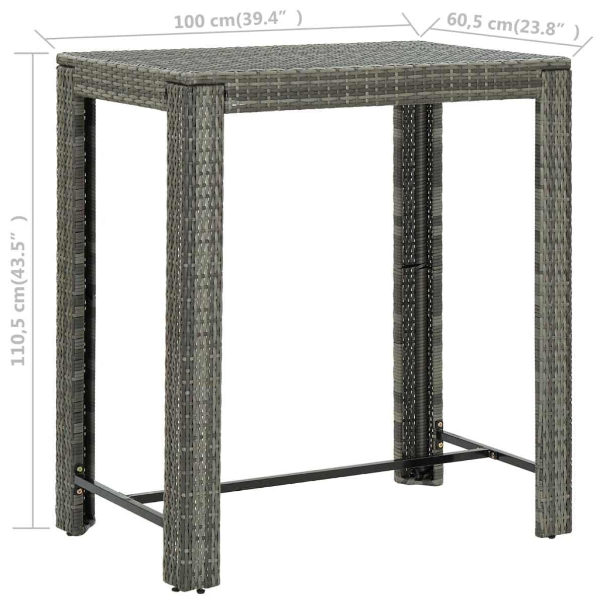 vidaXL Τραπέζι Μπαρ Κήπου Γκρι 100x60,5x110,5 εκ. από Συνθετικό Ρατάν
