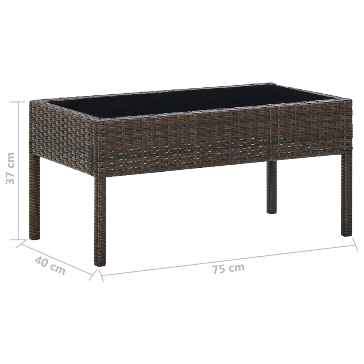 vidaXL Τραπέζι Κήπου Καφέ 75 x 40 x 37 εκ. από Συνθετικό Ρατάν