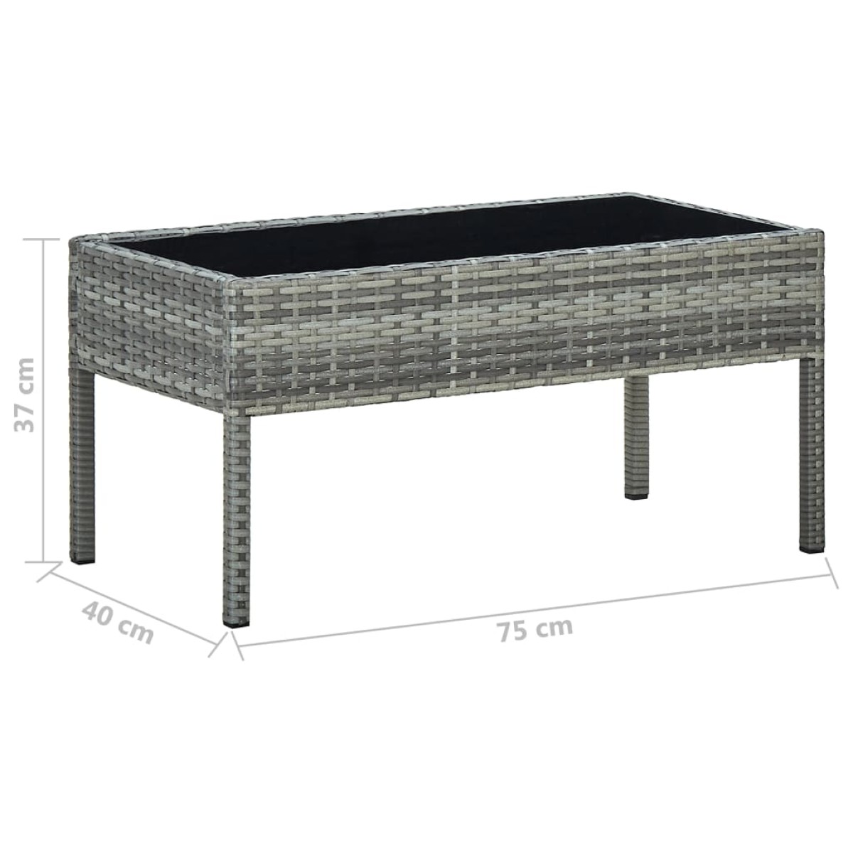 vidaXL Τραπέζι Κήπου Γκρι 75 x 40 x 37 εκ. από Συνθετικό Ρατάν