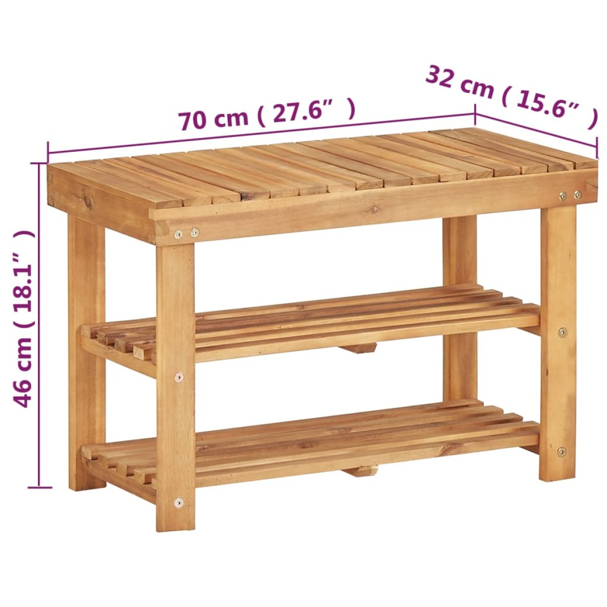 vidaXL Παπουτσοθήκη 70 x 32 x 46 εκ. από Μασίφ Ξύλο Ακακίας