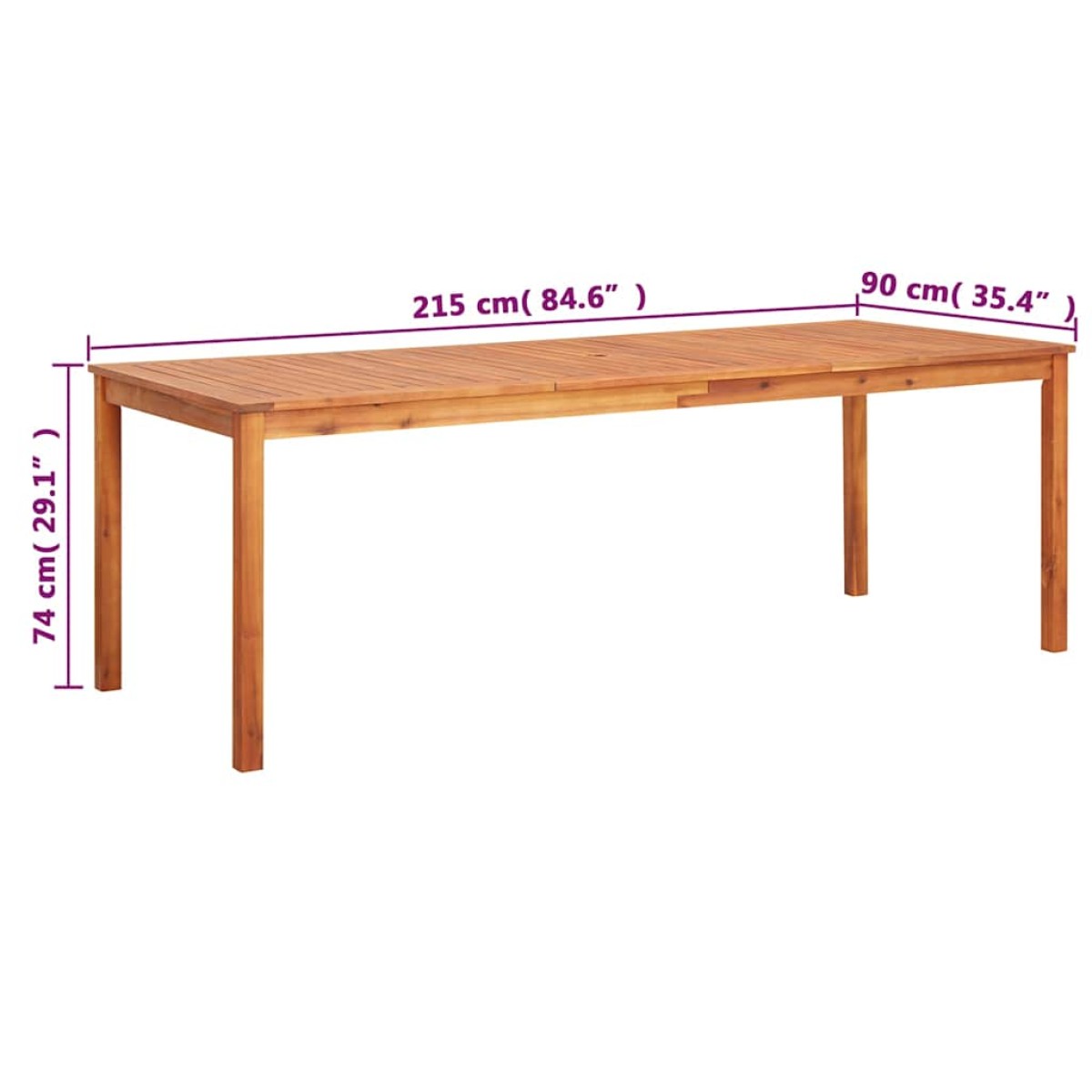vidaXL Τραπέζι Κήπου 215 x 90 x 74 εκ. από Μασίφ Ξύλο Ακακίας