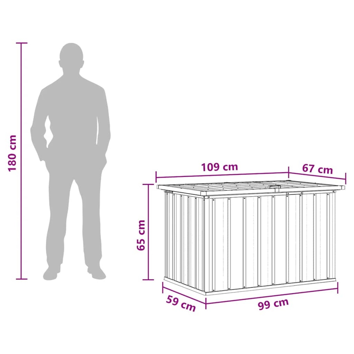 vidaXL Μπαούλο Αποθήκευσης Κήπου Γκρι 109 x 67 x 65 εκ.