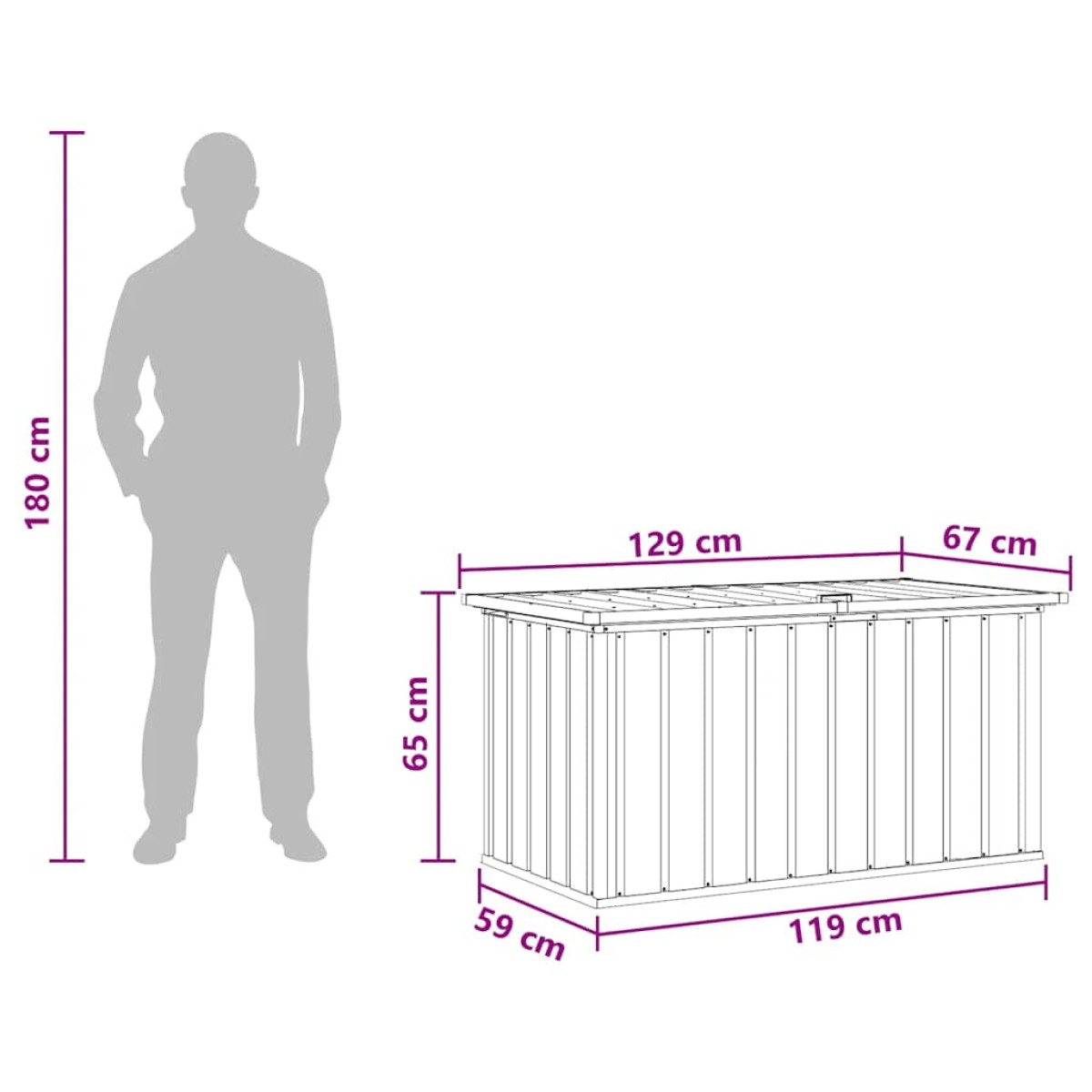 vidaXL Μπαούλο Αποθήκευσης Κήπου Γκρι 129 x 67 x 65 εκ.