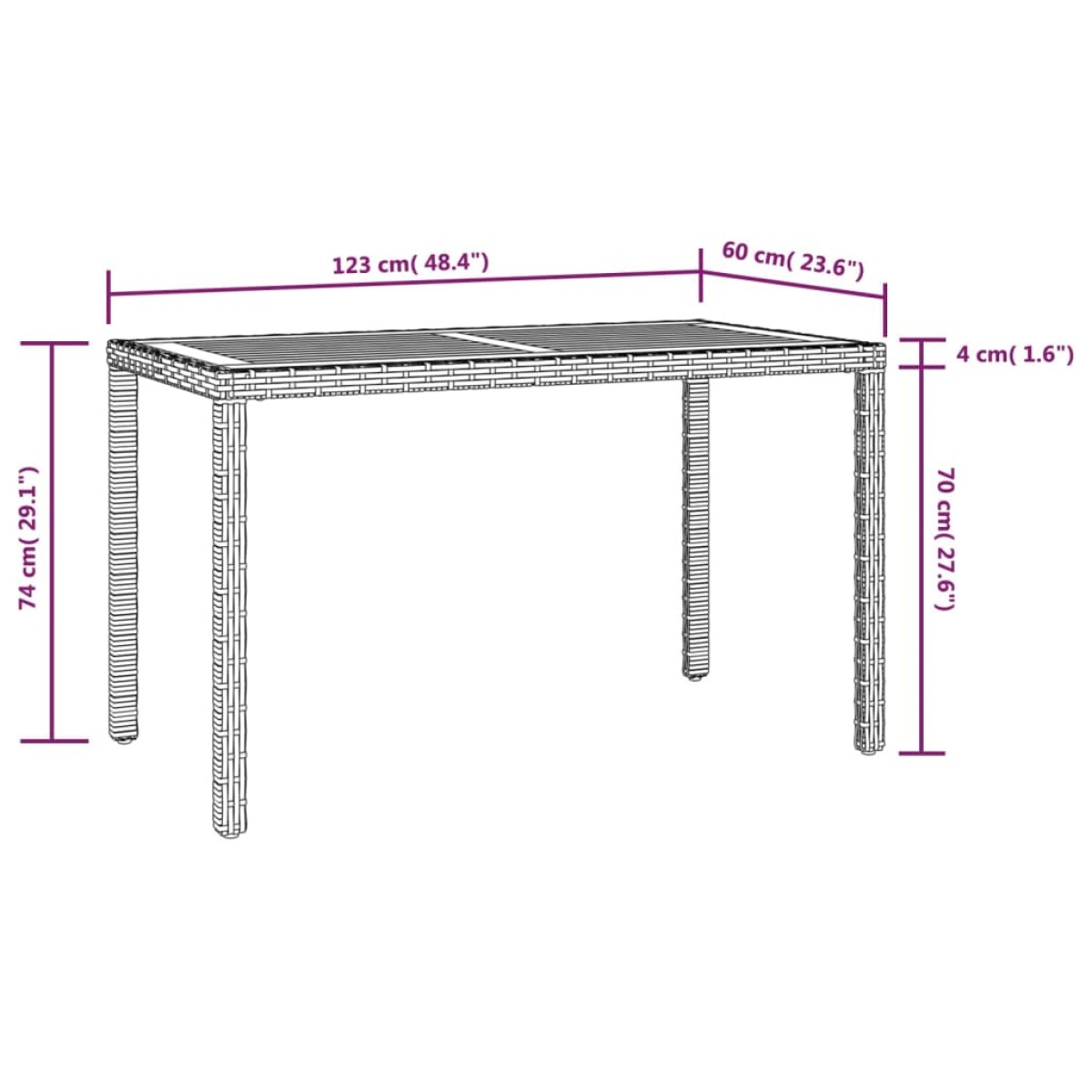 vidaXL Τραπέζι Κήπου Μαύρο/Καφέ 123x60x74 εκ. από Μασίφ Ξύλο Ακακίας
