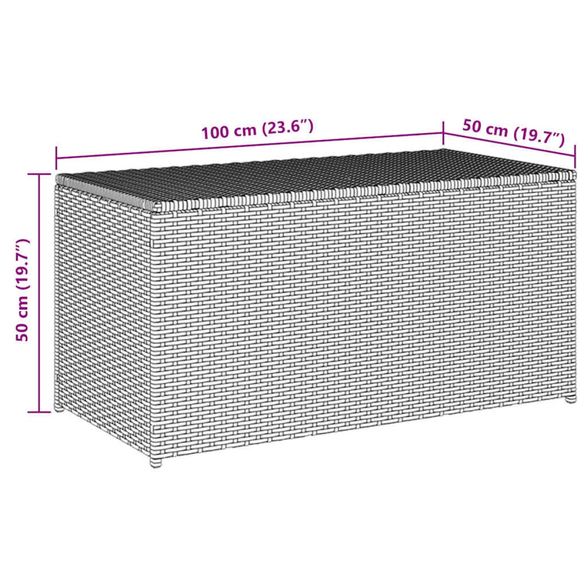vidaXL Κουτί Αποθήκευσης Κήπου Μαύρο 100x50x50 εκ. από Συνθετικό Ρατάν