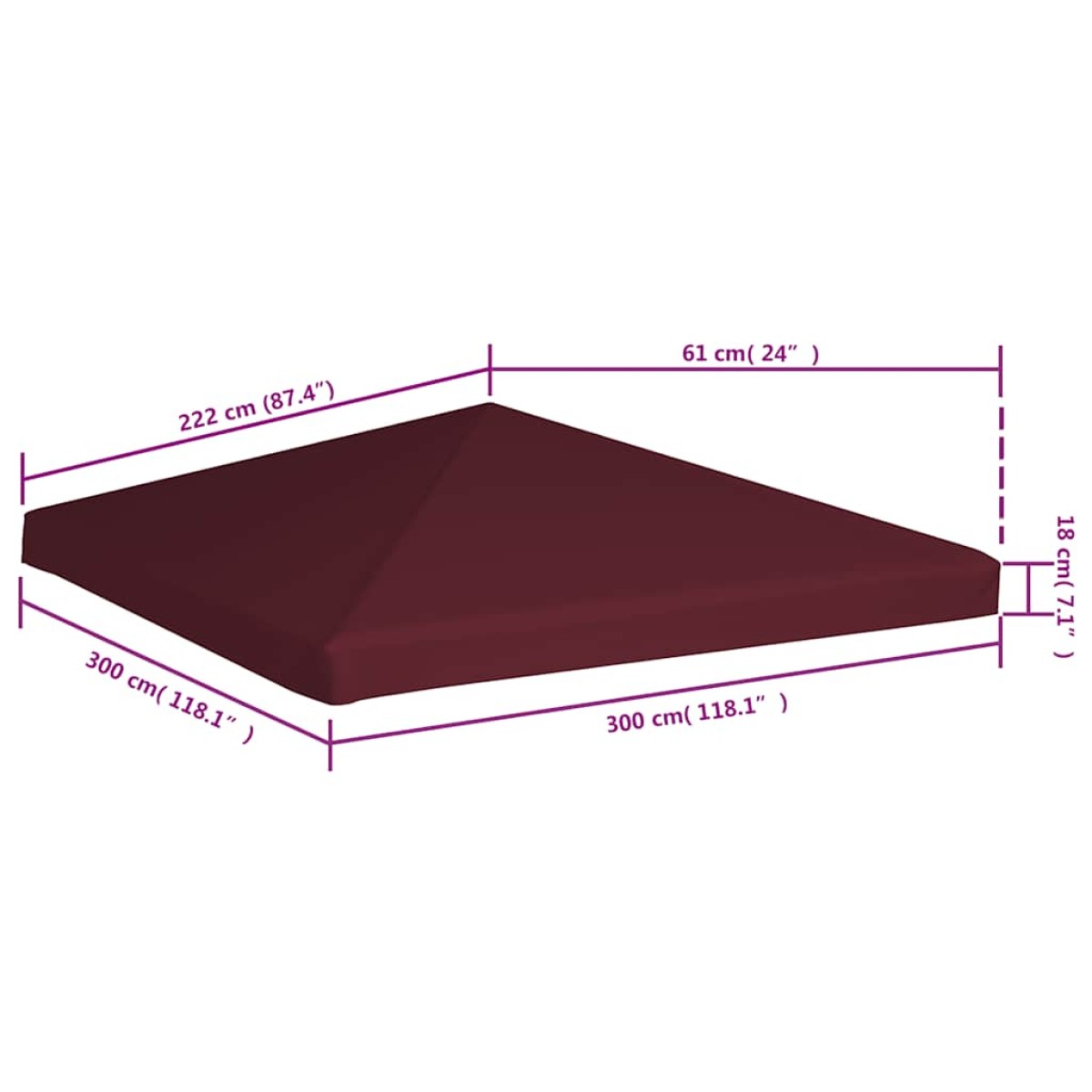 vidaXL Κάλυμμα για Κιόσκι Μπορντό 3 x 3 μ. 310 γρ./μ²