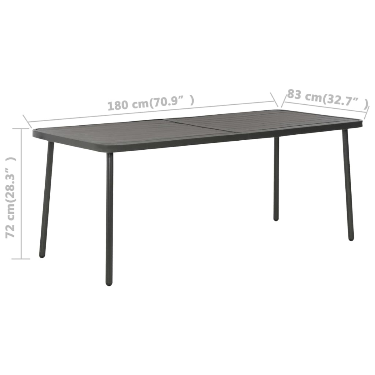 vidaXL Τραπέζι Κήπου Σκούρο Γκρι 180 x 83 x 72 εκ. Ατσάλινο