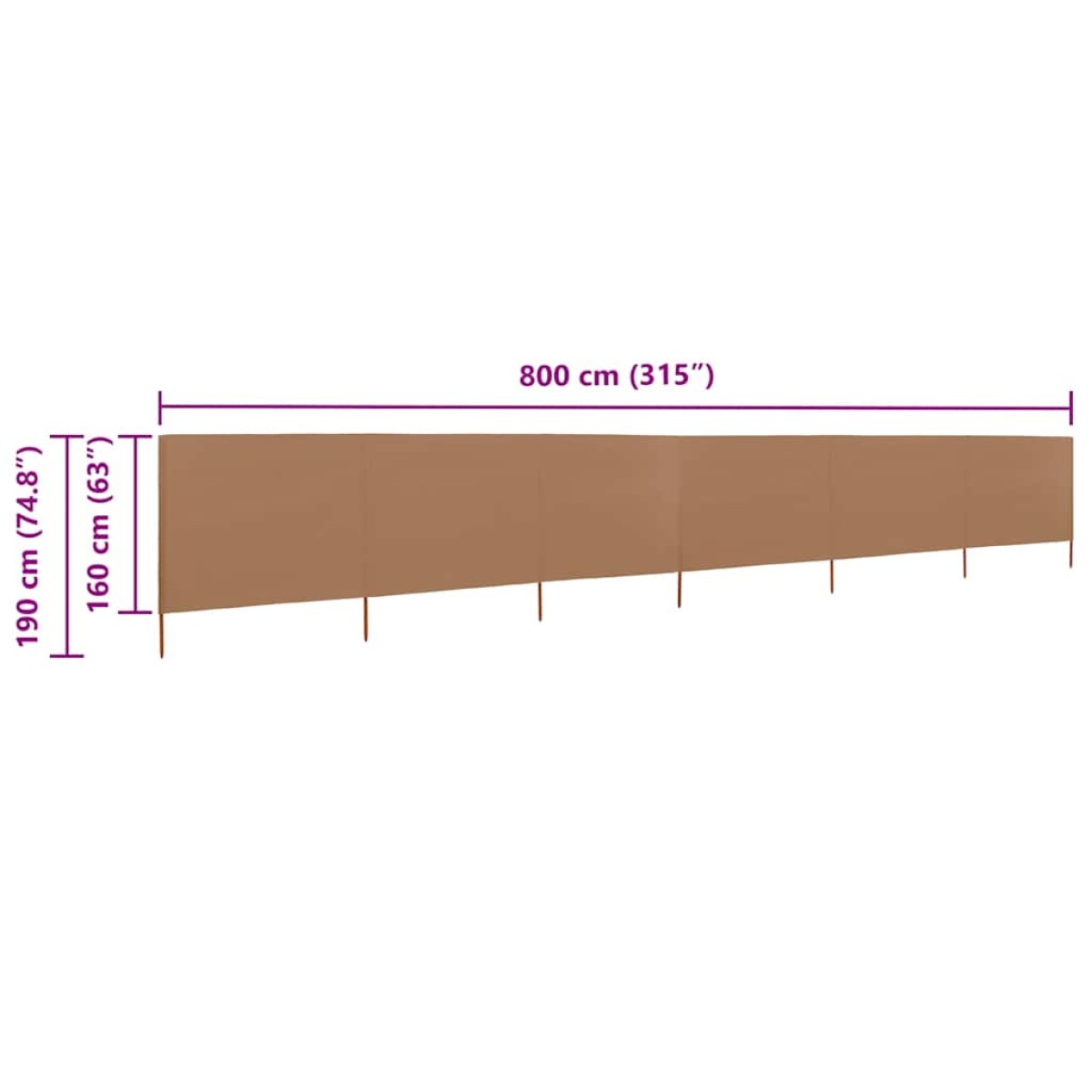 vidaXL Προστατευτικό Αέρα με 6 Πάνελ Taupe 800 x 160 εκ. Υφασμάτινο
