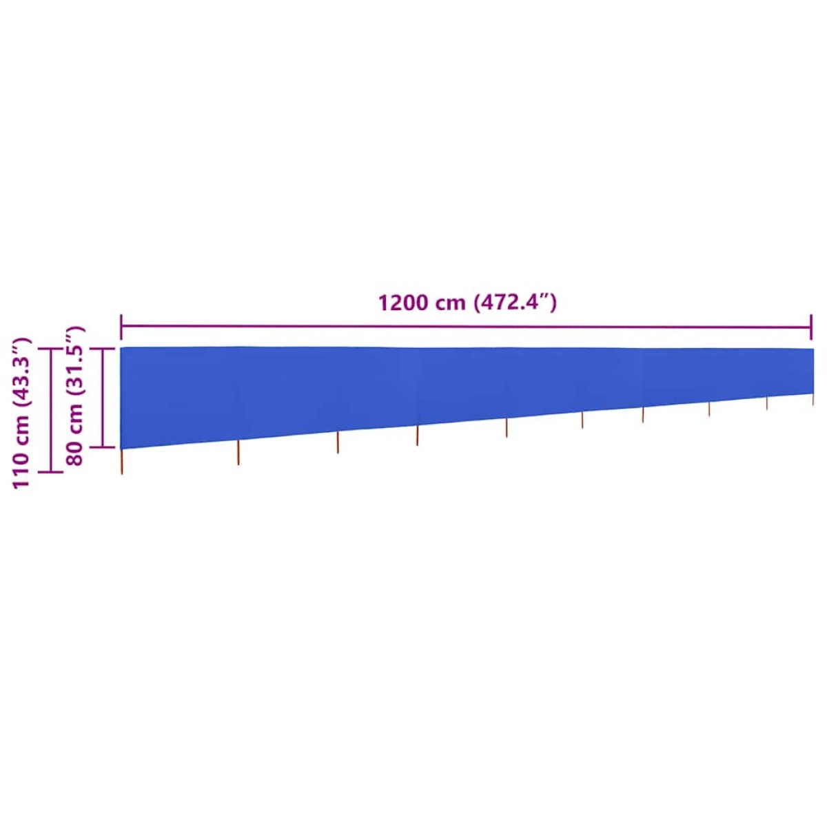 vidaXL Προστατευτικό Αέρα με 9 Πάνελ Αζούρ Μπλε 1200x80 εκ. Υφασμάτινο