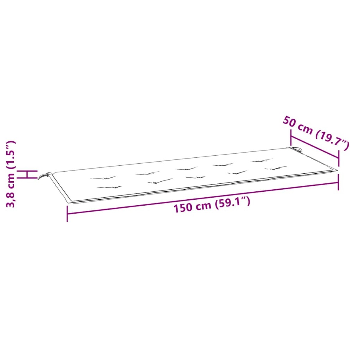 vidaXL Μαξιλάρι Πάγκου Κήπου Μαύρο 150 x 50 x 3 εκ. Ύφασμα Oxford
