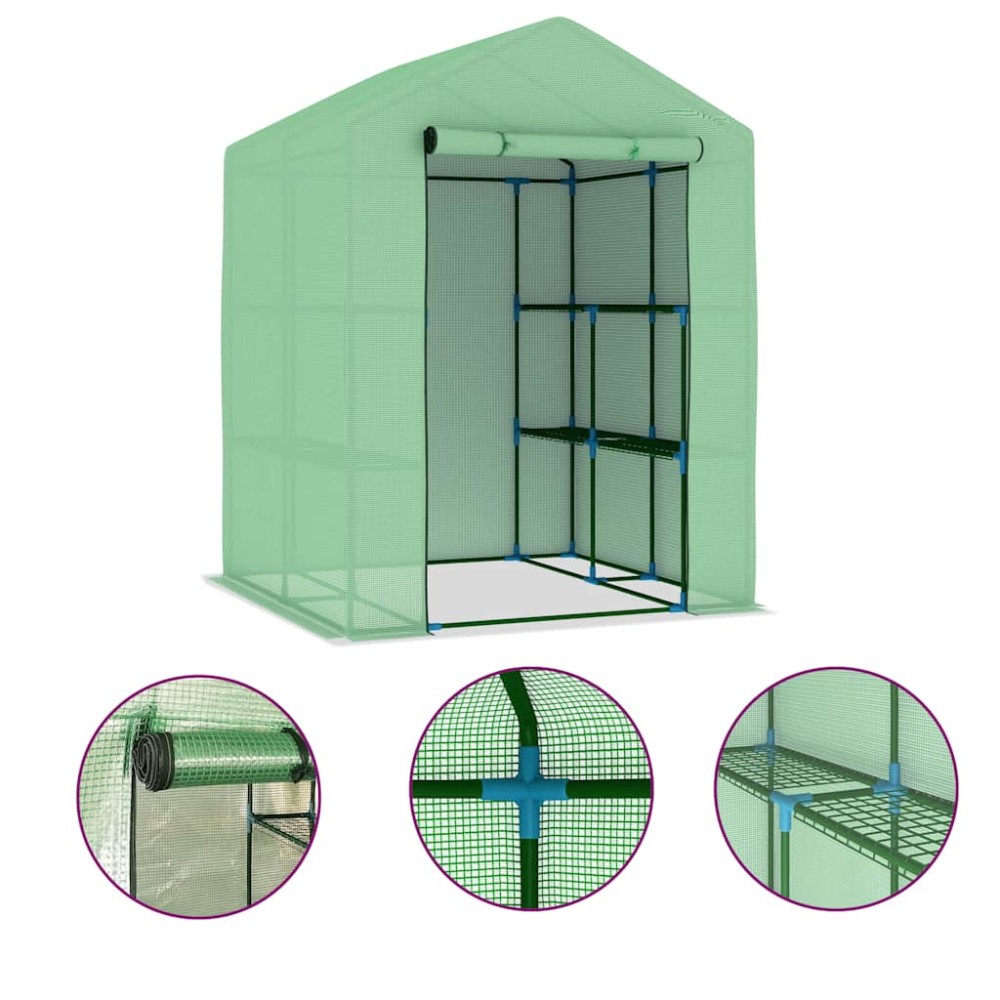 vidaXL Θερμοκήπιο με Ράφια 143 x 143 x 195 εκ. από Ατσάλι