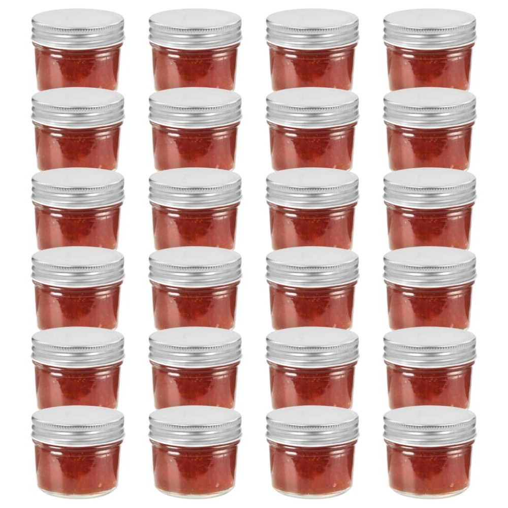 vidaXL Βάζα Μαρμελάδας 24 τεμ. 110 ml Γυάλινα με Ασημένια Καπάκια
