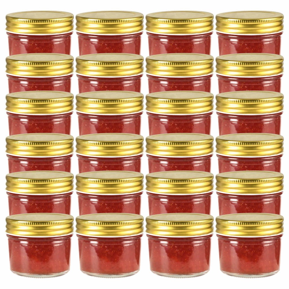 vidaXL Βάζα Μαρμελάδας 24 τεμ. 110 ml Γυάλινα με Χρυσά Καπάκια
