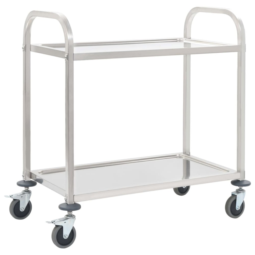 vidaXL Τρόλεϊ Κουζίνας με 2 Ράφια 95x45x83,5 εκ. από Ανοξείδωτο Ατσάλι