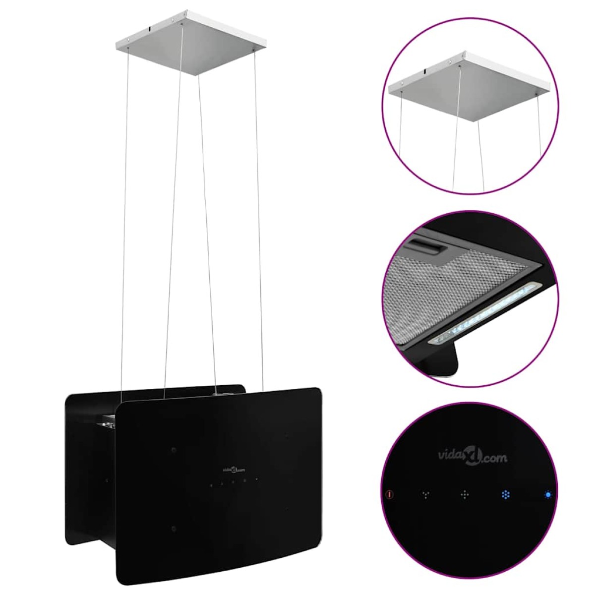 vidaXL Απορροφητήρας Νησίδα Κρεμαστός Αφής με LCD από Ψημένο Γυαλί