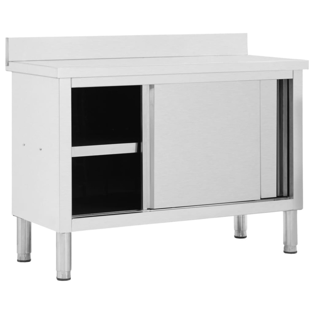 vidaXL Ερμάριο Πάγκος Συρόμενες Πόρτες 120x50x(95-97) εκ. Ανοξ. Ατσάλι