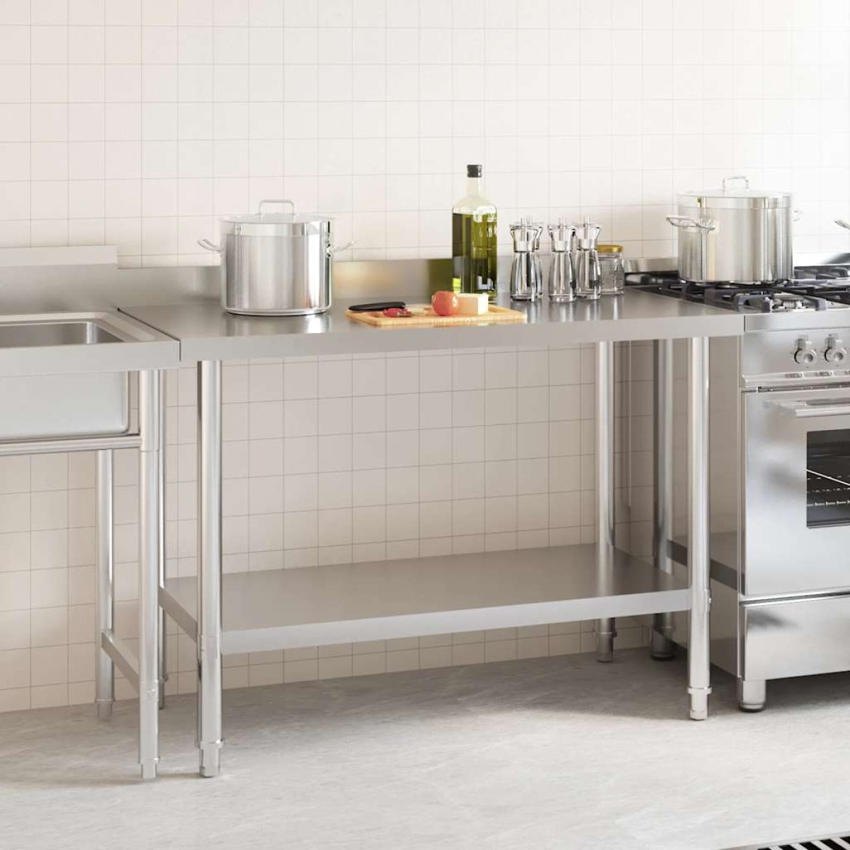 vidaXL Πάγκος Εργασίας Κουζίνας με Πλάτη 120x60x93 εκ. Ανοξείδ. Ατσάλι