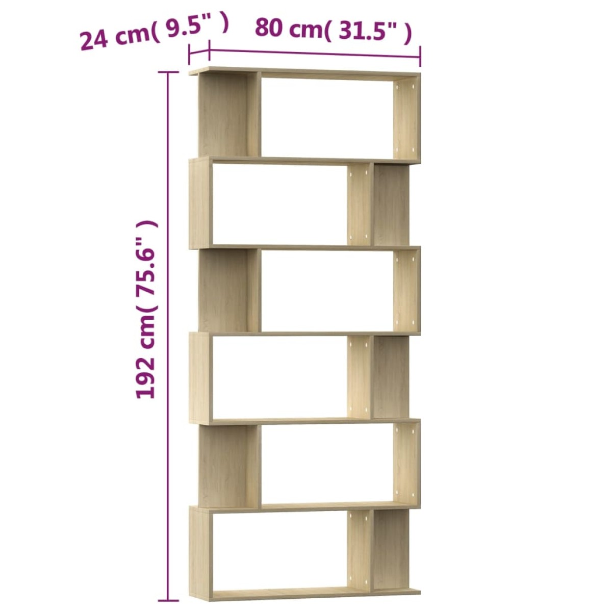 vidaXL Βιβλιοθήκη/Διαχωριστικό Sonoma Δρυς 80x24x192 εκ. Μοριοσανίδα