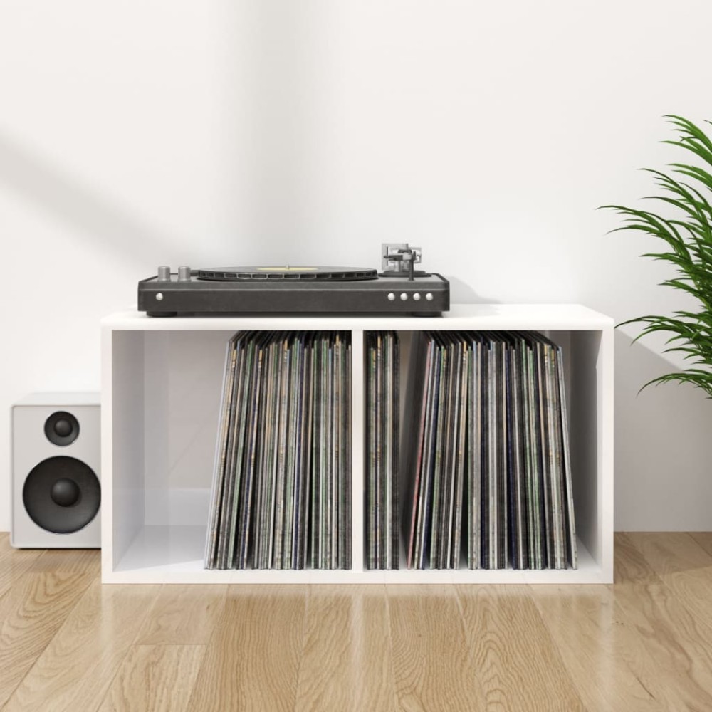 vidaXL Έπιπλο Δίσκων Βινυλίου Γυαλ. Λευκό 71x34x36 εκ. Επεξεργ. Ξύλο