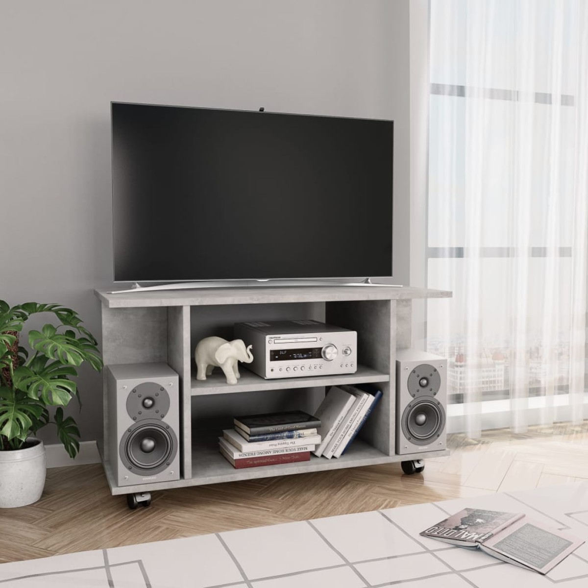 vidaXL Έπιπλο TV με Ρόδες Γκρι Σκυροδέματος 80x40x40 εκ. Μοριοσανίδα